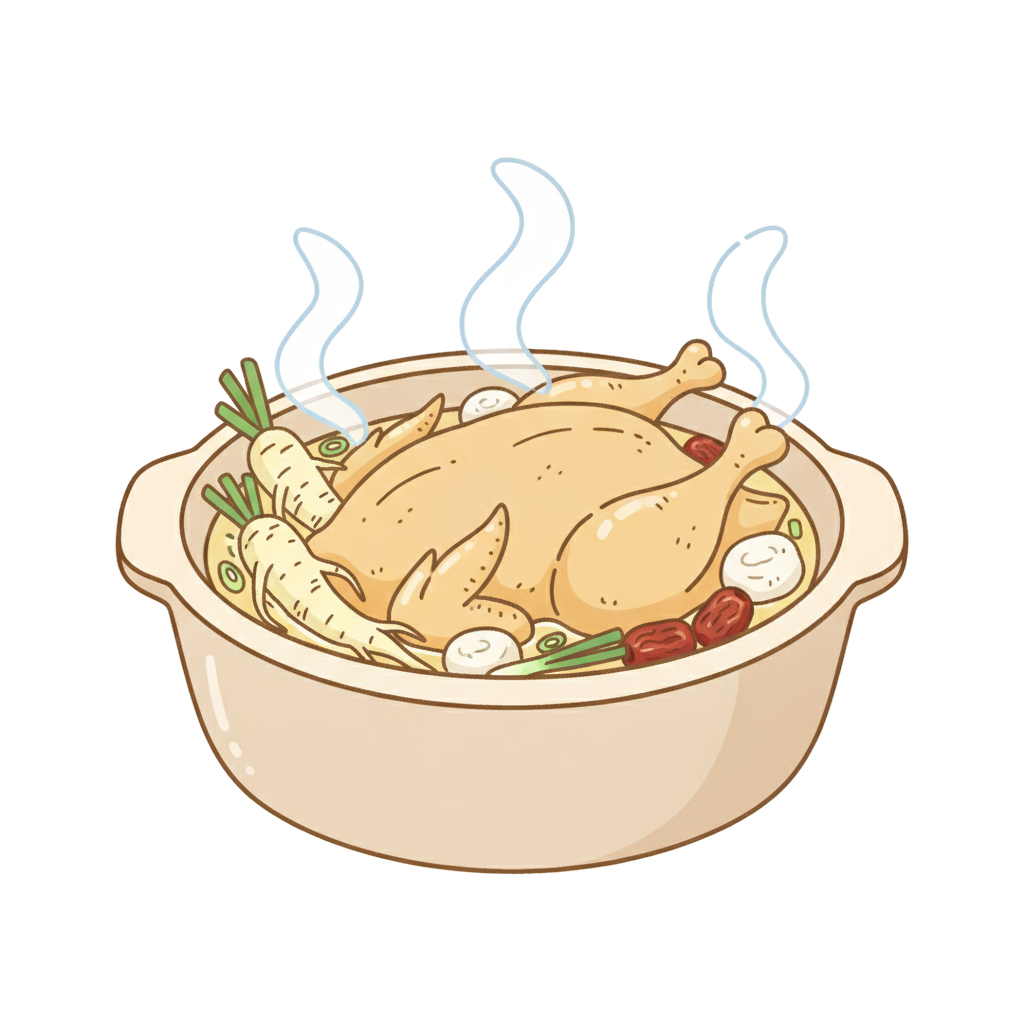 Illustration of 삼계탕, Korean ginseng chicken soup